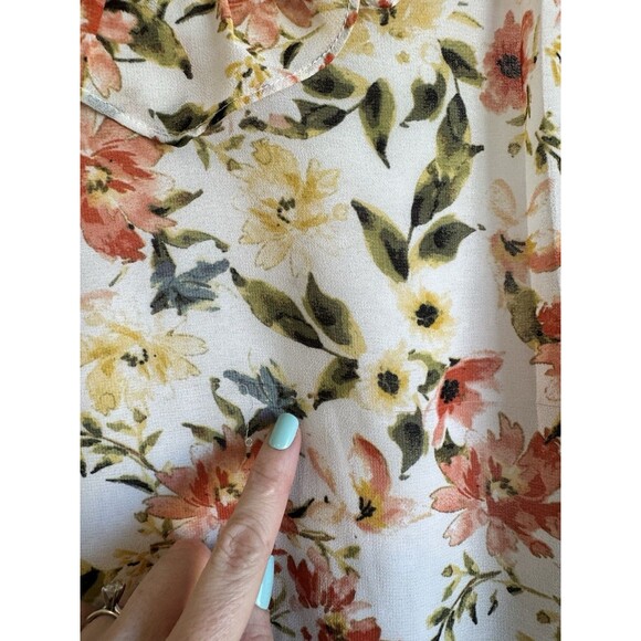 1 State Women's Floral V Neck Blouse Long Sleeve Ruffle Accent Lined XL - Picture 4 of 11